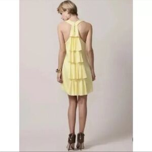 NWT ALICE + OLIVIA Kaitlyn Waterfall Back Ruffle Silk Dress Yellow